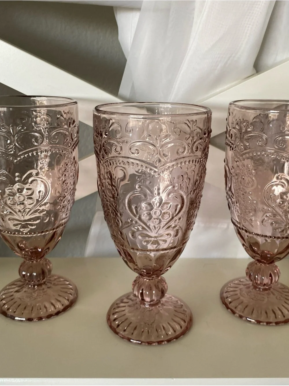 1 ea. The Pioneer Woman Pink Amelia Embossed Goblet Glasses 12 Oz